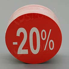 Papírové visačky SKONTO, průměr 80 mm, potisk "-20%", červené, 80 ks