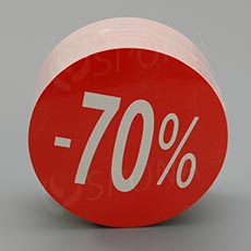 Papírové visačky SKONTO, průměr 80 mm, potisk "-70%", červené, 80 ks